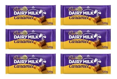 6 x Cad Dairy Milk Caramel Chocolate Bar 120g Milk Chocolate With Caramel Centre | Delightful Treats | Gift for All Occasions Suitable For Vegetarians