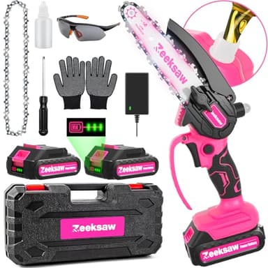 Mini Chainsaw Cordless 6 Inch, Handheld Chain Saw Battery Powered with 2*2.0AH Battery and 2 Super Chains, Small Chainsaw Electric with Auto Oiler System & Security Lock For Women, Yard Gardening Gift