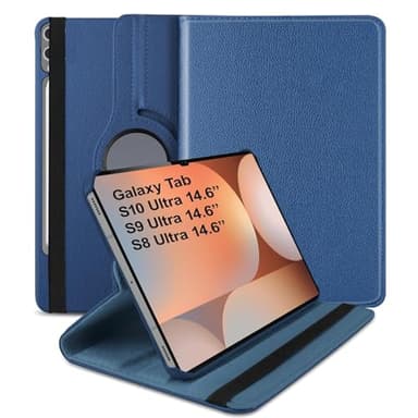 World biz Case Fits Samsung Galaxy Tab S10 Ultra 2024/ Tab S9 Ultra 2023 14.6-Inch Tablet, 360 Degree Rotation Protective Stand Leather Cover, Auto Wake/Sleep Tab S10 Ultra 14.6'' (Navy)