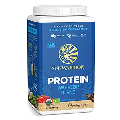 SUNWARRIOR Warrior Blend Plant Based Raw Vegan Pea Protein Powder with Hemp Protein and MCTs from Coconut Mocha 750 g