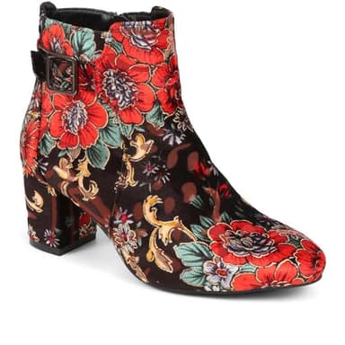 Pavers Women's Ankle Boots with Floral Design - Bold Heeled Shoes with Cushioned Insoles - Comfortable Fit Ladies Footwear - Size UK 5 / EU 38