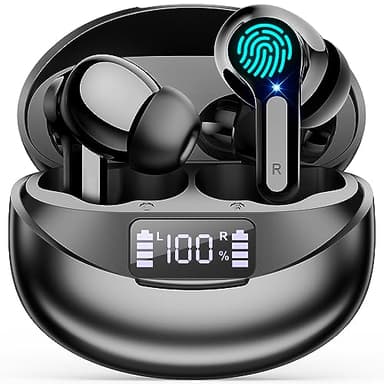 Wireless Earbuds Ear Buds Earphones-Bluetooth 5.3 USB C Mini Headphones Touch Control with Microphone Hi-Fi Stereo Sound Deep Bass CVC Noise Cancelling Dual LED Display 35H Playtime Water-Resistant