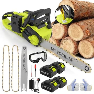 VOERJIA 16 Inch Brushless Cordless Chainsaw, Electric Chainsaw with 4 * 4000mAh Battery, 2200W Battery Chainsaws with Automatic Chain Lubricationr and Chain Brake for Chopping logs and Cutting Trees