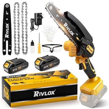 Mini Chainsaw 6 Inch, Mini Chainsaw Cordless,Handheld Electric Chain with 2 Pcs 2000mAh Battery & 2 Chains, with Safety Lock Suitable for Tree Pruning and Wood Cutting, Gifts for Men, Fathers