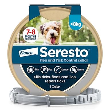 Seresto Flea and Tick Control Collar For Small Dogs Up To 8kg (1 Collar), Long-Lasting & Simple Treatment For Dogs, 7-8 Months Of Protection, Keeps Pets Protected From Fleas & Ticks