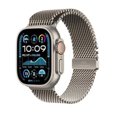Apple Watch Ultra 2 GPS + Cellular 49mm Smartwatch, Sports Watch with Natural Rugged Titanium Case and Natural Milanese Loop- L. Fitness Tracker, Precision GPS, Extra-Long Battery Life, Carbon Neutral