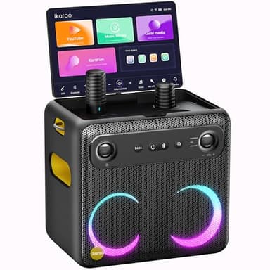 Ikarao Smart Karaoke Machine for Adults, with Lyrics Display, with 2 Wireless Micrpphone, 32GB Tablet, Professional PA System, 300W Peak Power, 4 DJ Lights, HDMI Speaker for Any Occasion-Break X2