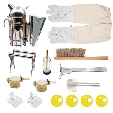 MOGOULUA 15pcs Professional Beekeeping Tool Kit Beekeeping Foundation Tool for Beekeeping Beginner Beehive Smoker Bee Brush Bee Marker Tool Bee Feeder Beehive Tool Accessory