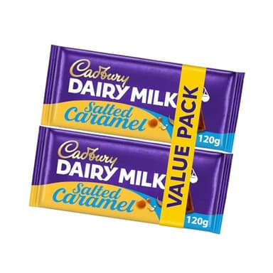 Cadbury Dairy Milk Salted Caramel Chocolate Bar 240g - Indulgent, Vegetarian Snack, Sustainably Sourced, Sweet Treat, Ideal for Sharing (2x120g)