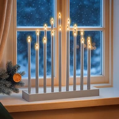 Garden Mile Traditional Christmas Candle Bridge Light Arch Flameless LED Candles Christmas Window Decoration Or Table Decoration Low Voltage Battery Operated. (Silver - 17 Pipe)