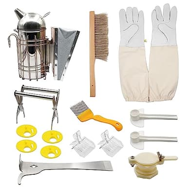 MOGOULUA 15pcs Professional Beekeeping Tool Kit Beekeeping Foundation Tool for Beekeeping Beginner Beehive Smoker Bee Brush Bee Marker Tool Bee Feeder Beehive Tool Accessory (15-01)