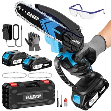 GAEEP Mini Chainsaw Cordless 6 Inch, Electric Chain Saw with 2x3000mAh Battery and Charger, Small Handheld Power Saw to Cut Wood, Pruning Tree Trimmer Branch Cutter Gift for Men Dad Husband Father
