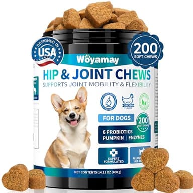 Woyamay Hip and Joint Supplement for Dog, 200 Soft Chews with Glucosamine, Chondroitin Sulfate and MSM, Supplements for Senior Dog Puppies, Joints Care - Chicken Flavor
