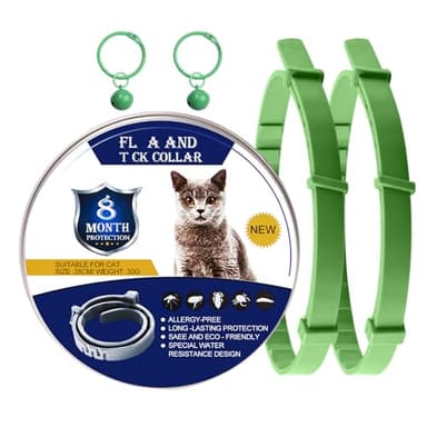 DOINEUFL 2 Pack Collar for Cats, Cat Collar to Prevent Infections, 15in Safe Waterproof Adjustable Cat Collars with Bell, Age over 7 Weeks, Contains Natural Essential Oils (Green)