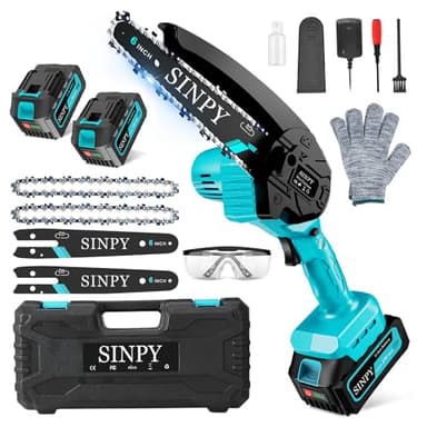 SINPY Mini Chainsaw Cordless 8000mAh 6-Inch Portable Electric Chainsaws with 2 Chains Small Chain Saws Handheld for Wood/Tree Cutting, Gardening Gift for Dad Husband Women Men