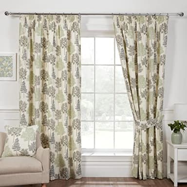 Sundour Coppice Light Filtering Pencil Pleat Curtains Green 90x54 Fully Lined Curtain Pair