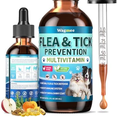 Oral Flea & Tick Support for Dogs and Cats, Natural Flea and Tick Drops Supplement with Multivitamins - Flea Herbal Liquid for Pets Skin & Coat Support - Oral Supplement All Breeds and Size, Chicken