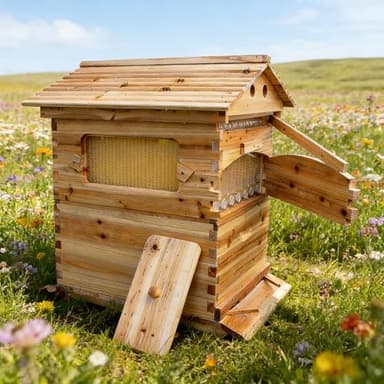 Bee Hives Boxes Starter kit, Beekeeping Equipment, Easy to Use, Ideal for Honey Production, With 7 PCS Upgraded Auto Frame Comb-Beehive Box Honey Free Harvesting wood