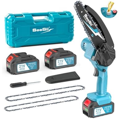 SEESII 8 Inch Mini Cordless Chainsaw with High Capacity 4000mAh x2 Batteries, 900W Powerful Electric Chain Saws with Oiler System, Handheld Battery Powered Saw for Tree Trimming Pruning