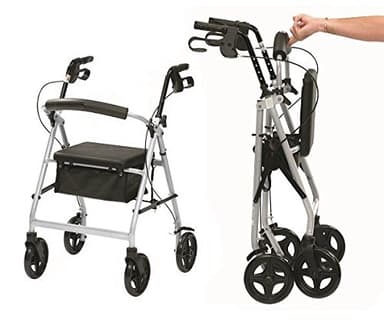 Ultra Lightweight Folding rollator Wheeled Walker Walking Frame with Brakes, seat and Bag - Only 5.8kg, 15cm Wheels - Choice of Colours (Silver)