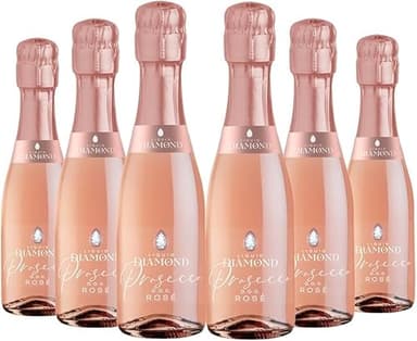 Liquid Diamond Prosecco DOC Rosé Mini Bottles 20cl | Award Winning Premium Italian Sparkling Rosé Prosecco from Veneto | 11% ABV | Vegan Friendly | 6 x 20cl Bottles