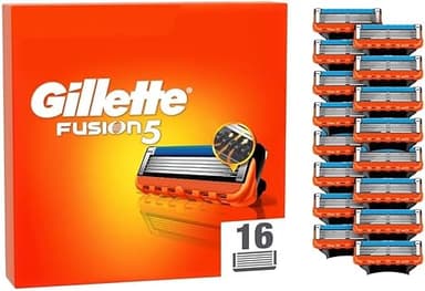 Gillette Fusion5 Razor Blades Men, Pack of 16 Razor Blade Refills with Precision Trimmer, 5 Anti-Friction Blades, Orange