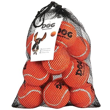 AMA SPORT - Dog Tennis Balls (2.5") - Medium Size - Bright Orange - Pack of 12 - High Bounce & Visibility - Durable & Floating - Includes Storage Bag