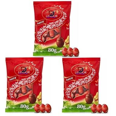 3 x Lindat Lindor Milk Chocolate Eggs 80G - For Easter Best gift for Friends & Family