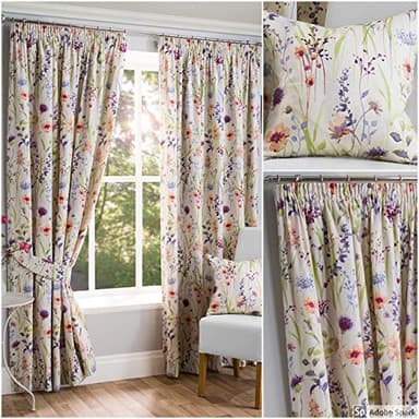 Sundour Hampshire Pencil Pleat Curtains, Half Panama Polycotton, Multi (46 x 72)